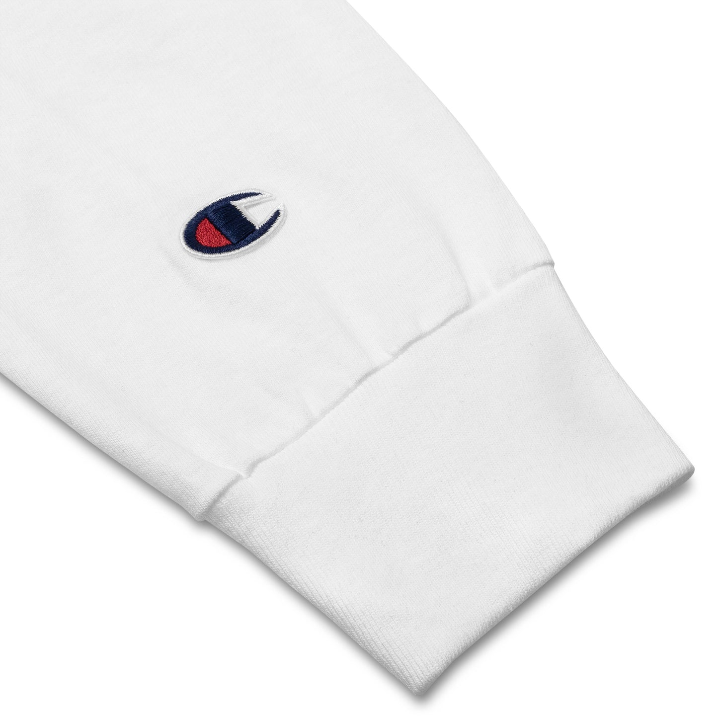 Men's Champion Long Sleeve Shirt Embroidery at the front and print at the back.